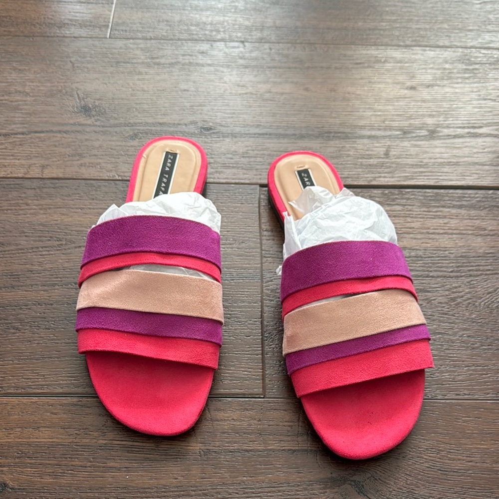 Zara Pink and Purple Strappy Sandals